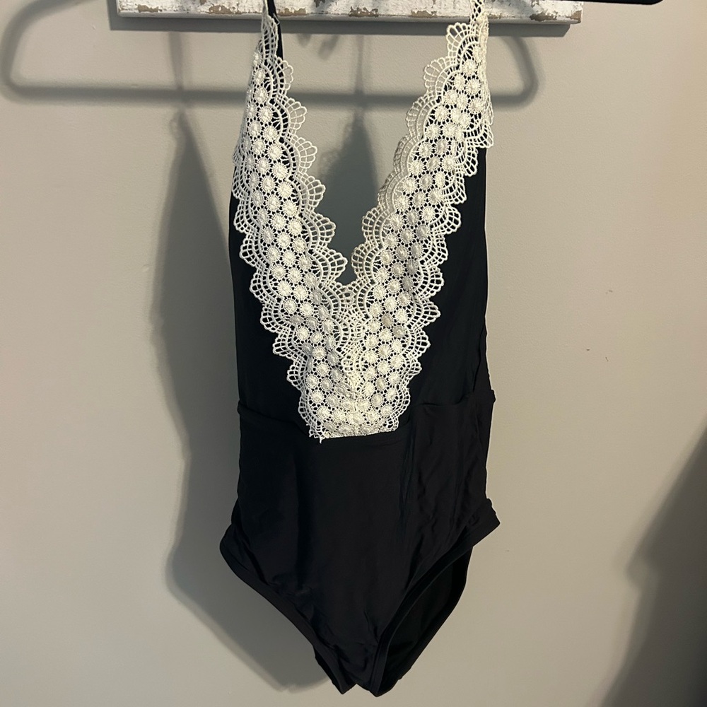 Angel Black and White One Piece with Lace Details